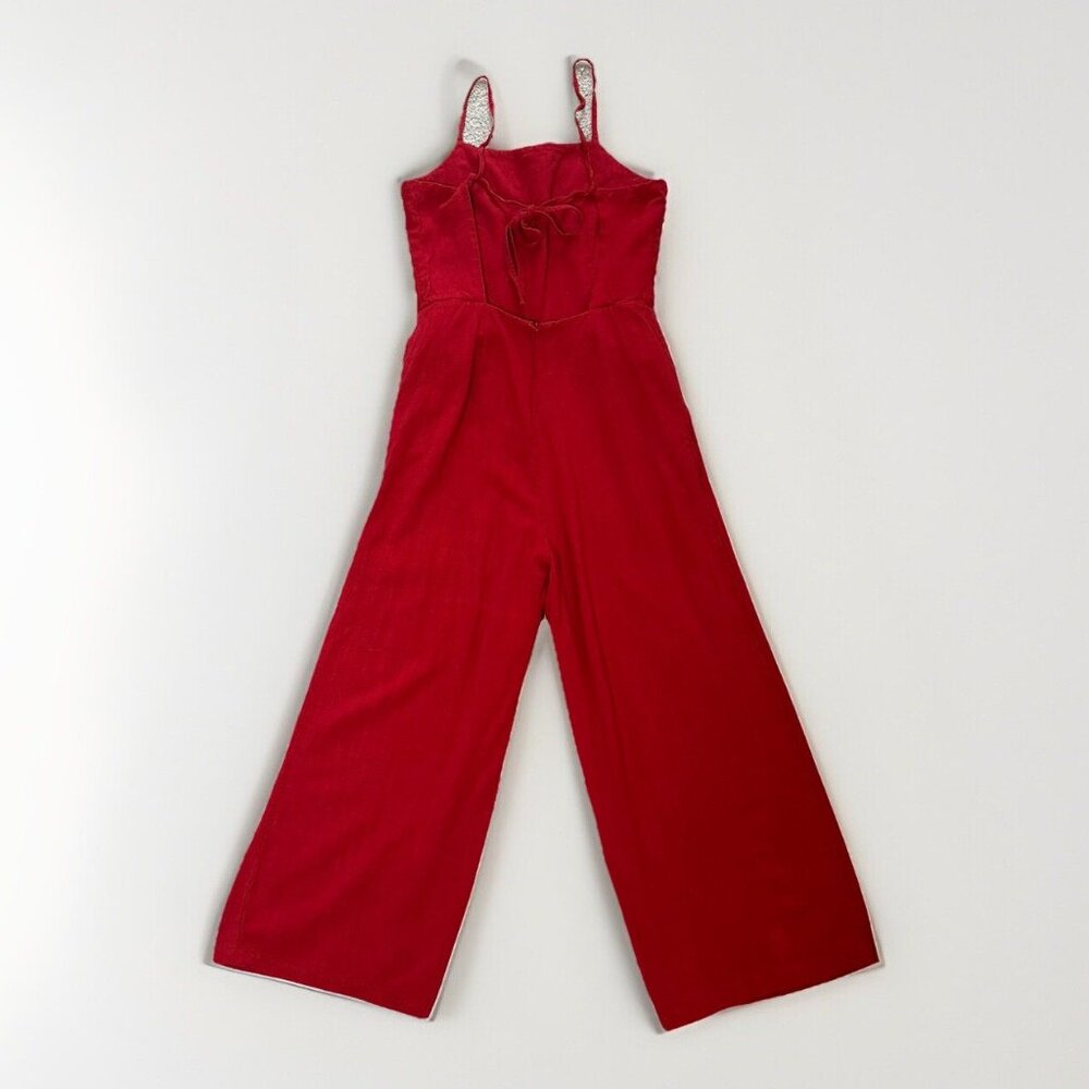 Oak + Fort Jumpsuit Women’s Medium  Wide Leg Tie Back Mark On Ankle - Picture 7 of 16